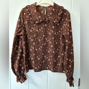 Floral Ruffle Collar Long Sleeve Blouse